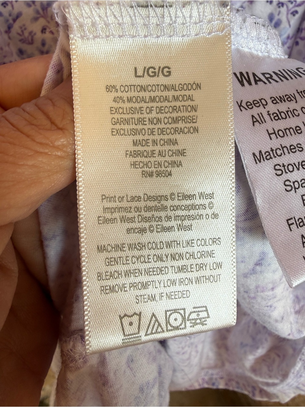Eileen West Lavender Floral Lace-Trim Nightgown Size Large - Picture 6 of 6